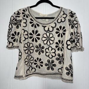 Solitaire Women’s Crochet Embroidered Floral Top Boho Size Small